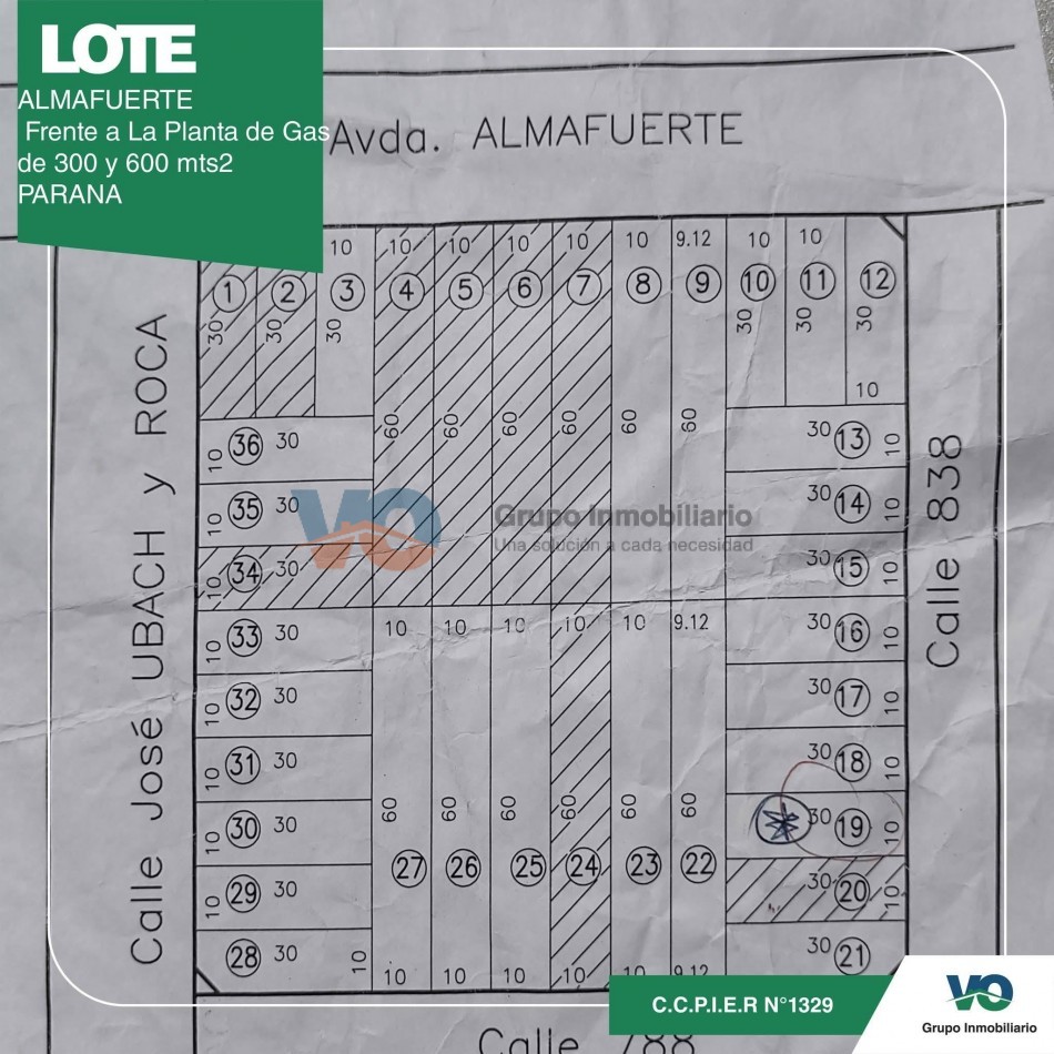  VENTA DE LOTES Sobre Av. Almafuerte Lotes de 300 m² , 2 lotes de 600 m² (de lado a lado de la manzana)